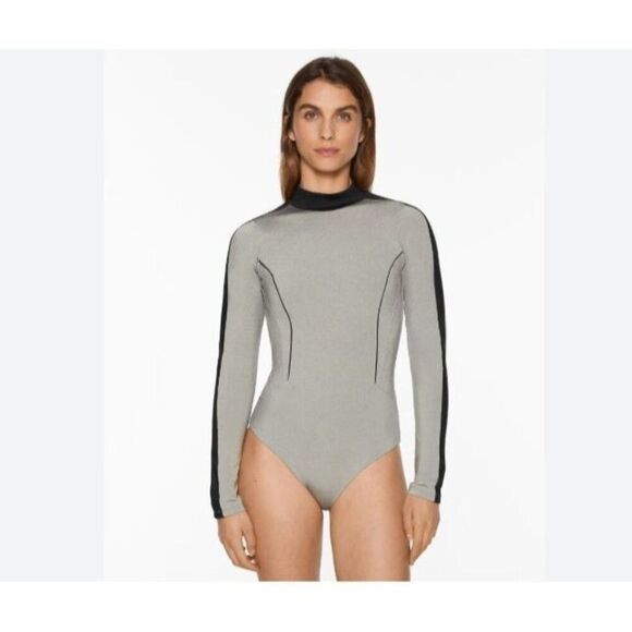OYSHO Womens Swimsuit Bathing Suit Size S Gray Long Sleeve 2484/329 NWT - Picture 1 of 10